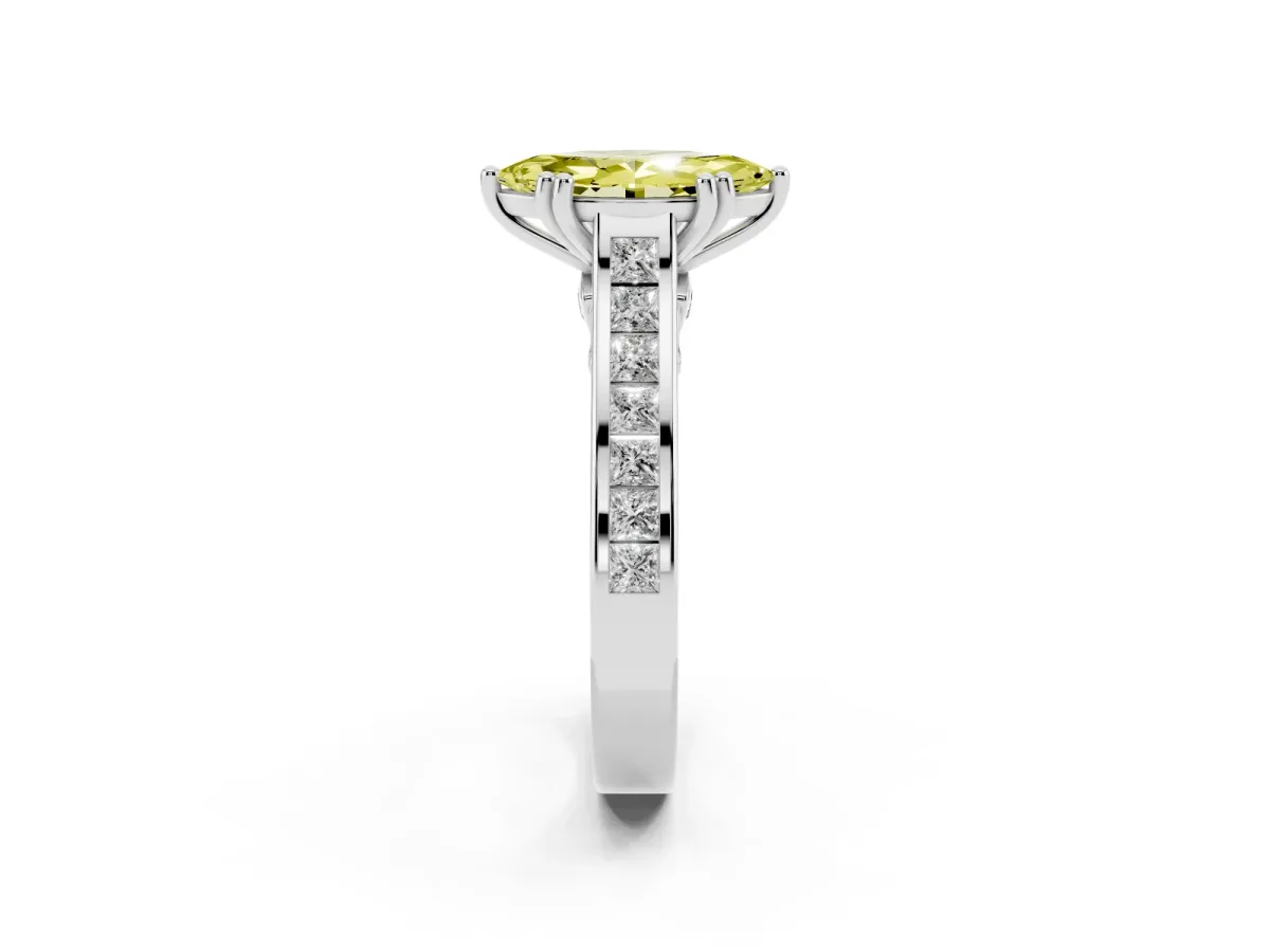 Fancy Yellow Marquise Cut Cut Channel Set Solitaire Engagement Ring with Prong Setting Silver