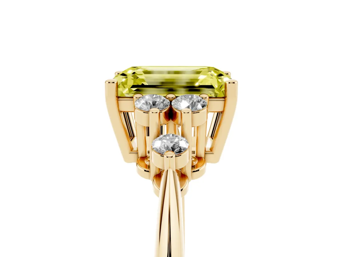Fancy Yellow Emerald Cut Cut Diamond Cluster Ring with Solitaire Band and Four-Prong Setting Yellow gold