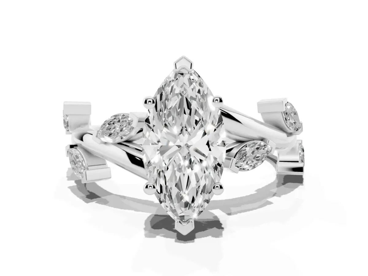Marquise Cut Solitaire Twisted Band Marquise Accent Prong Setting Ring Silver