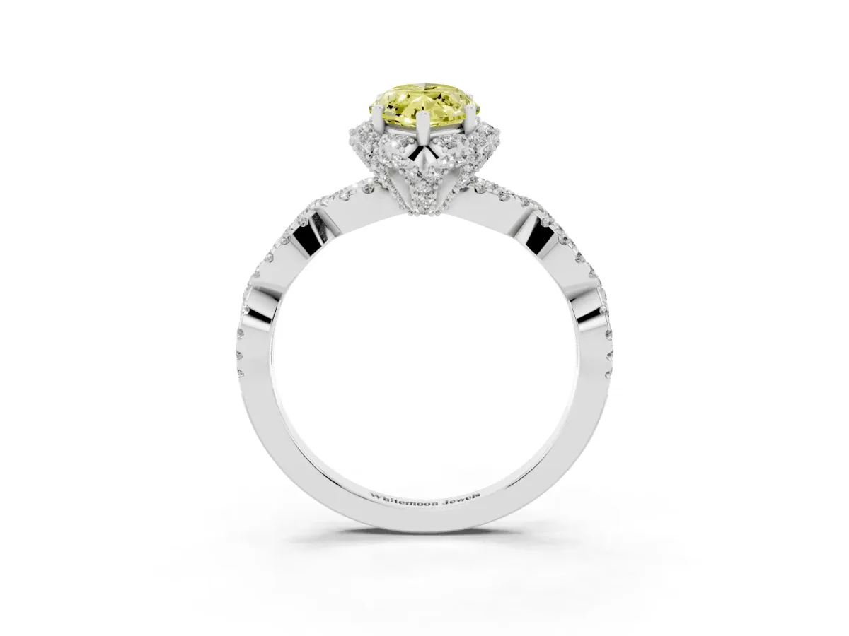 Fancy Yellow Marquise Cut Halo Twist Band Solitaire Ring with Six-Prong Setting Silver