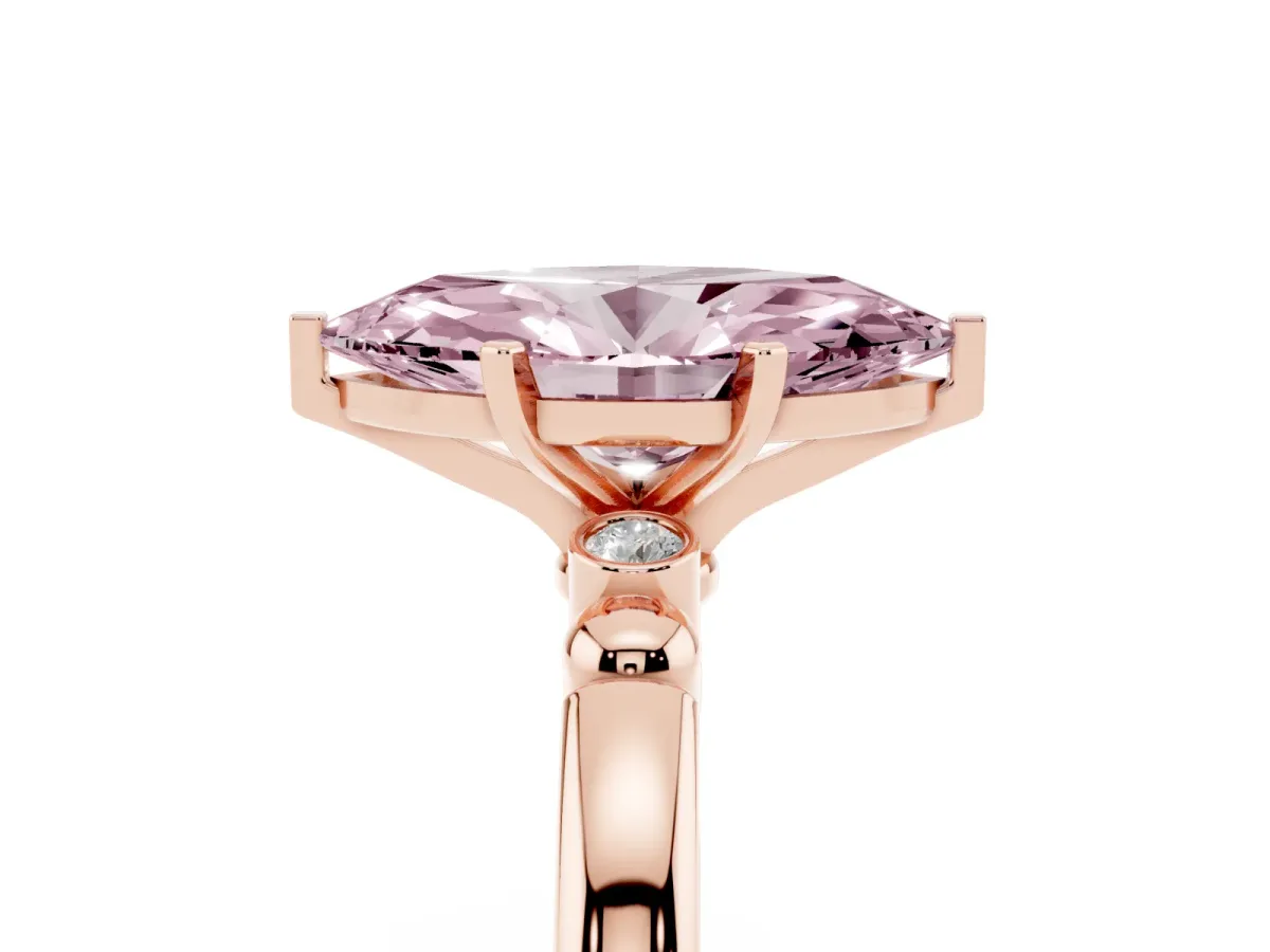 Fancy Pink Marquise Cut Solitaire Beaded Band with Four-Prong Setting Rose gold
