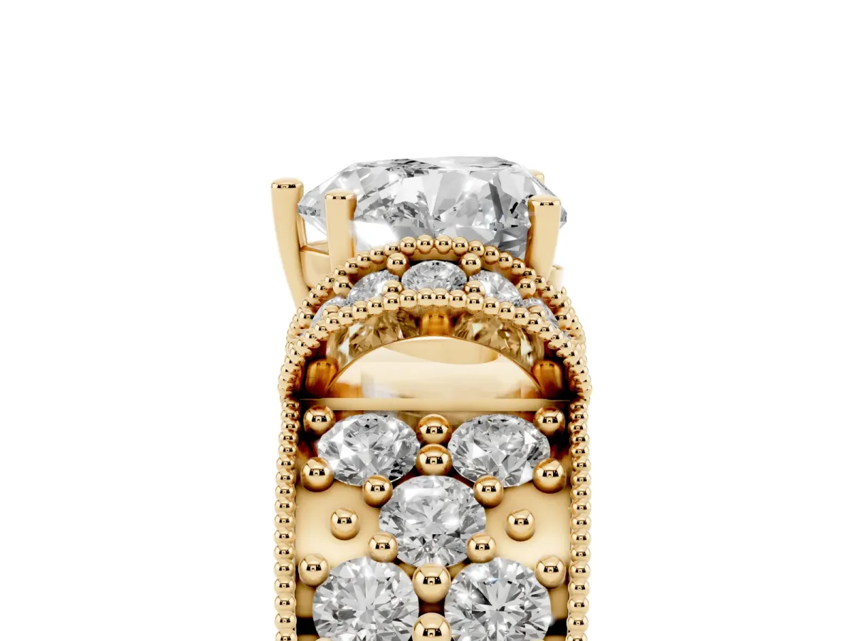 Heart Cut Halo Pave Diamond Engagement Ring with Milgrain Detailing Yellow gold