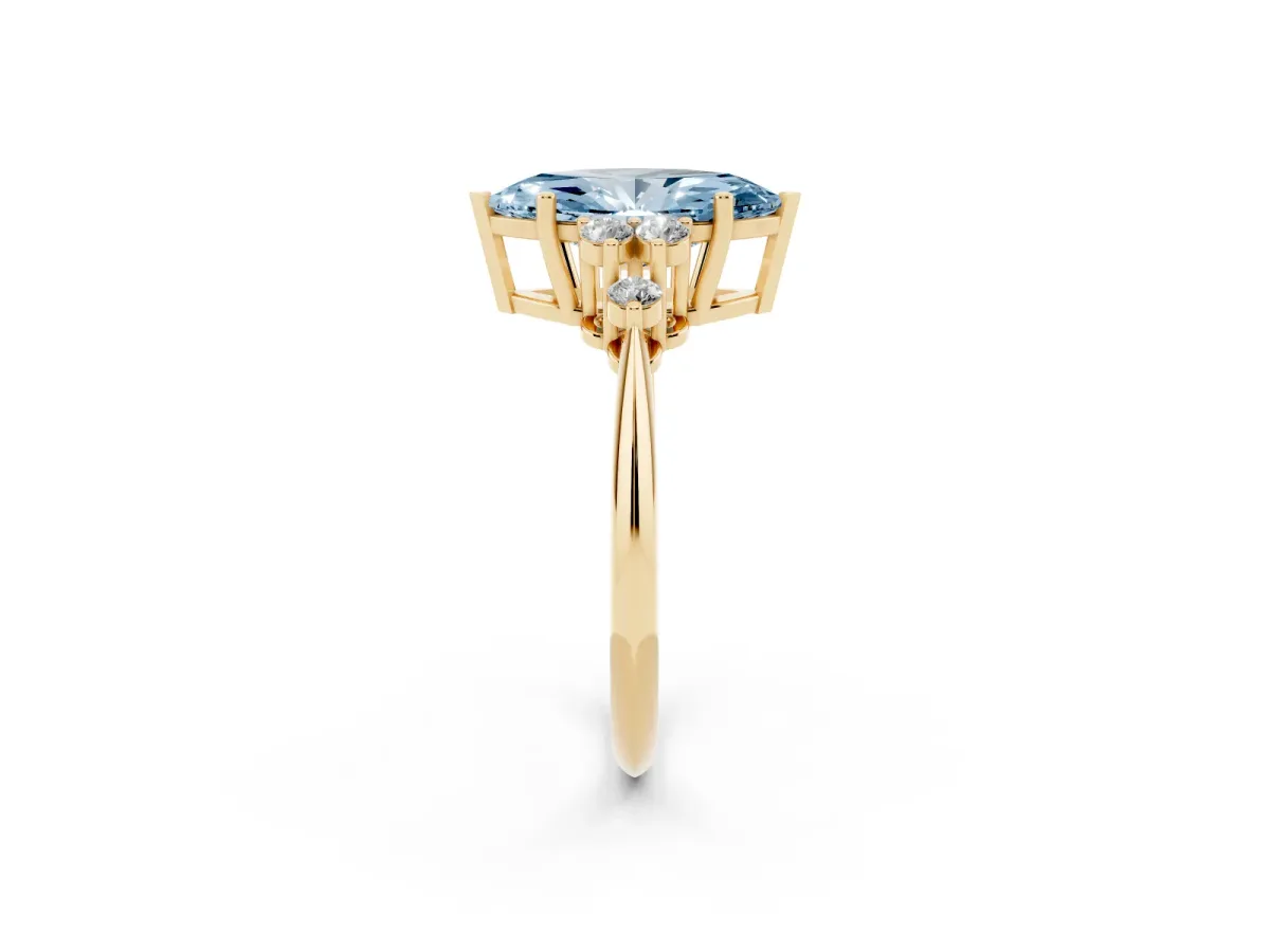 Fancy Blue Marquise Cut Cut Diamond Cluster Ring with Solitaire Band and Four-Prong Setting Yellow gold