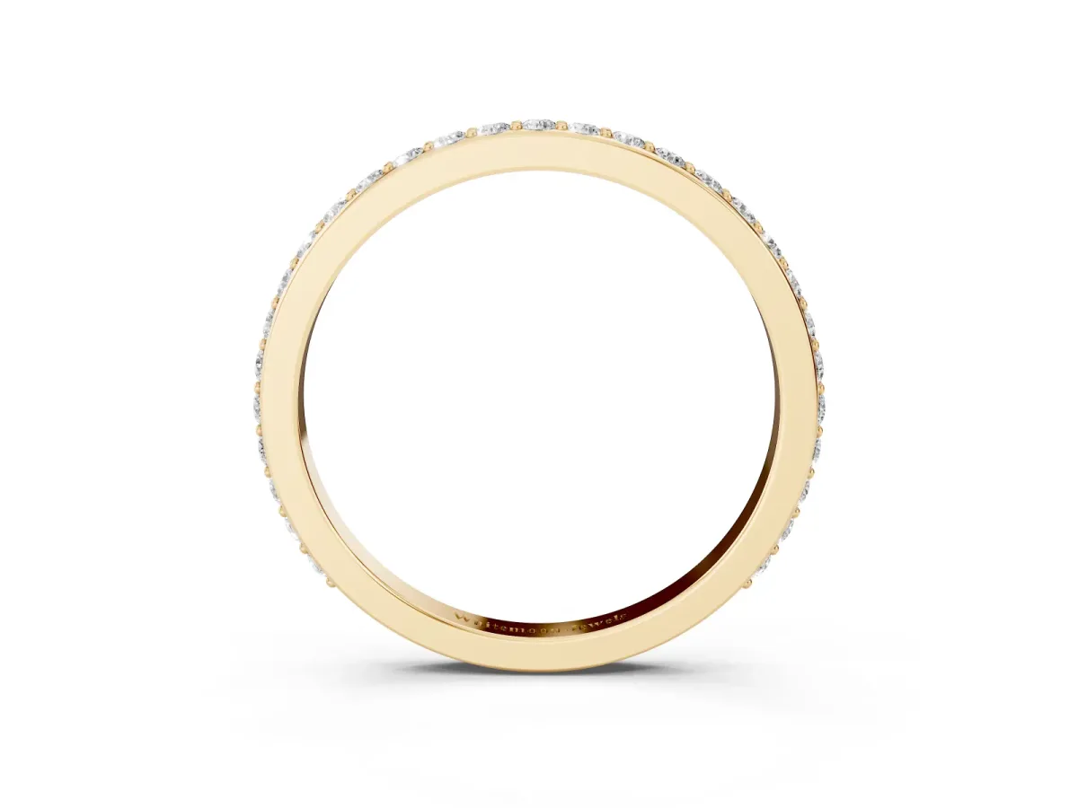 Pavé Round Diamond Eternity Band with Shared Prong Setting Yellow gold