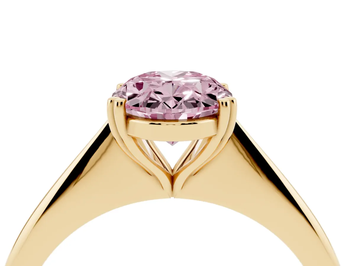Fancy Pink Oval Cut Solitaire Diamond Ring with Six-Prong Setting and Classic Band Yellow gold