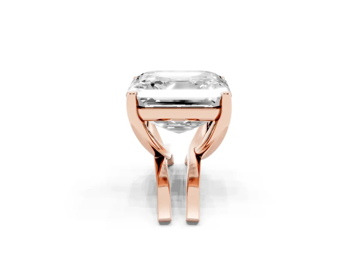 Asscher Cut Cut Diamond Solitaire Engagement Ring with Tapered Plain Band and Four-Prong Setting Rose gold