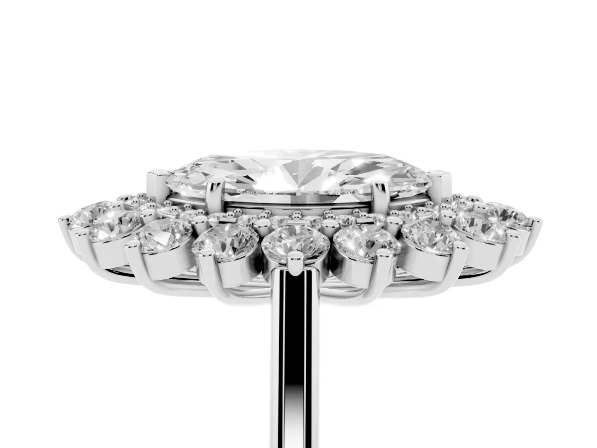 Marquise Cut Diamond Floral Double Halo Engagement Ring with Prong Setting Platinum