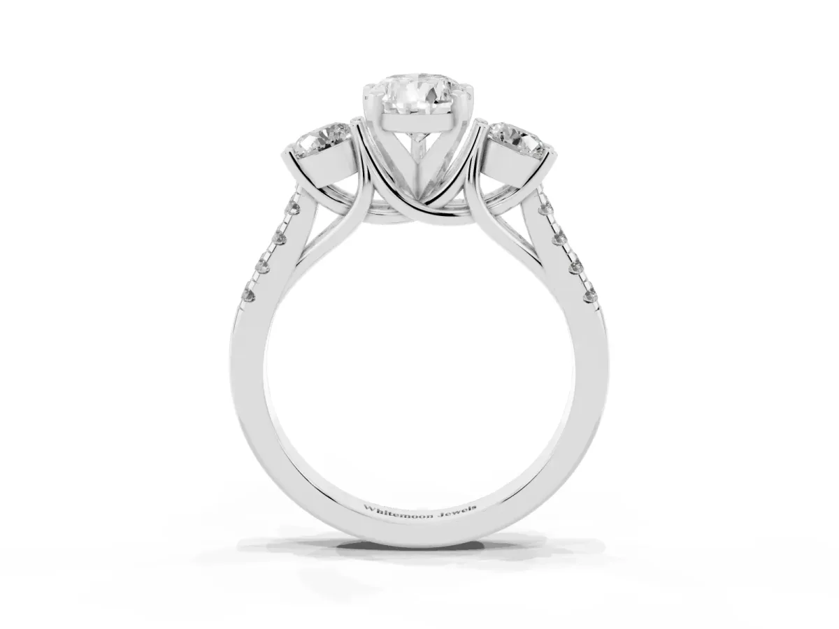 Three-Stone Pear Cut Diamond Pavé Band with Four-Prong Setting Platinum