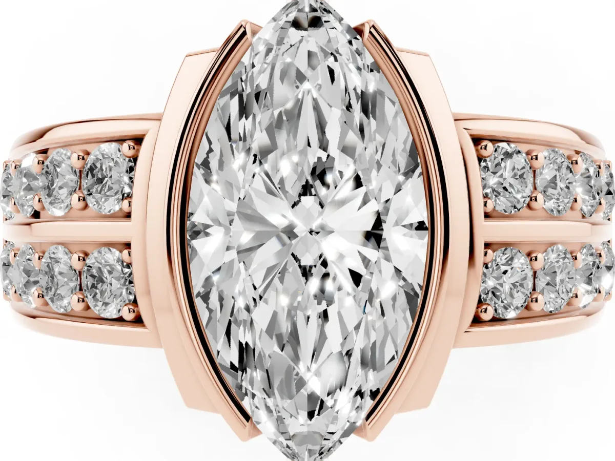 Marquise Cut Brilliant Diamond Channel Set Wide Band Ring with Bezel Setting Rose gold