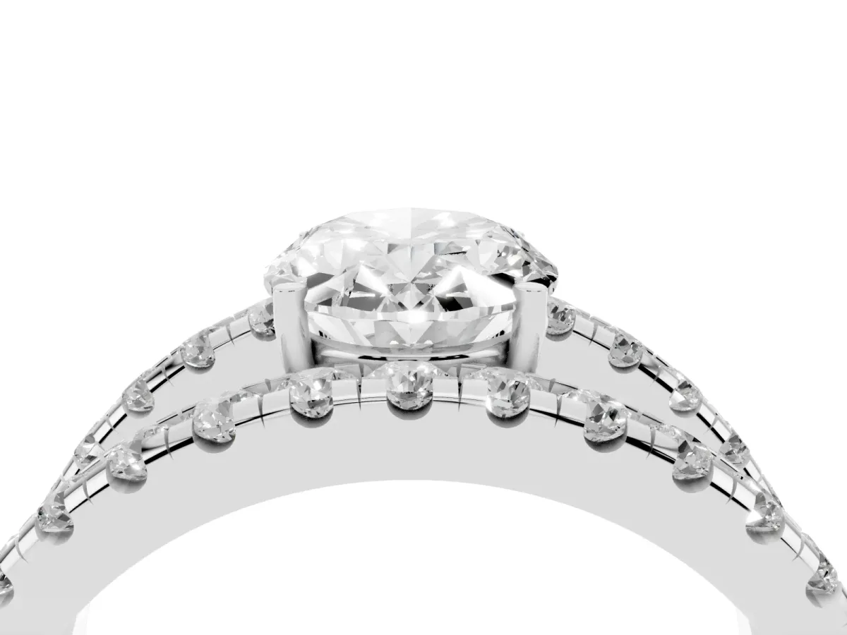 Oval Cut Solitaire Split Shank Pave Diamond Ring Platinum