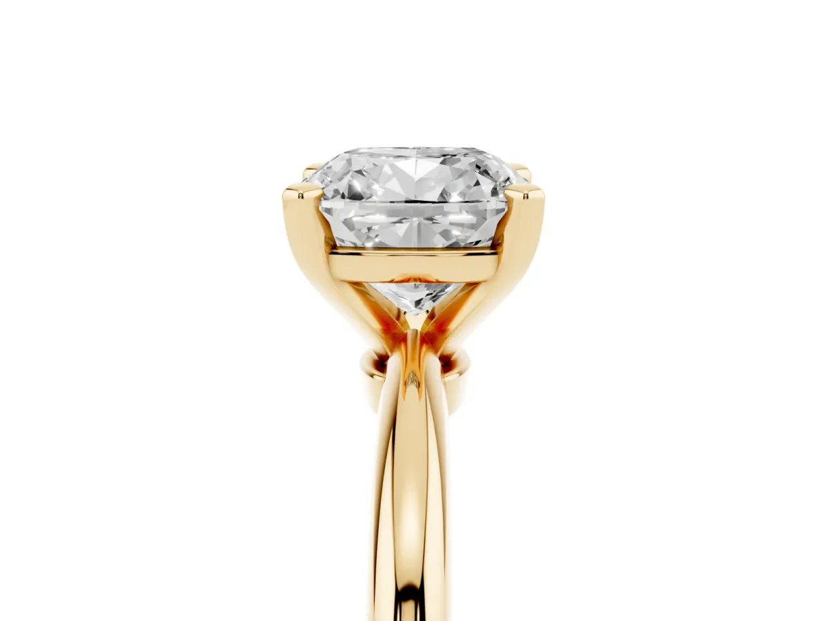 Cushion Cut Diamond Solitaire Ring with Prong Setting and Classic Band Yellow gold