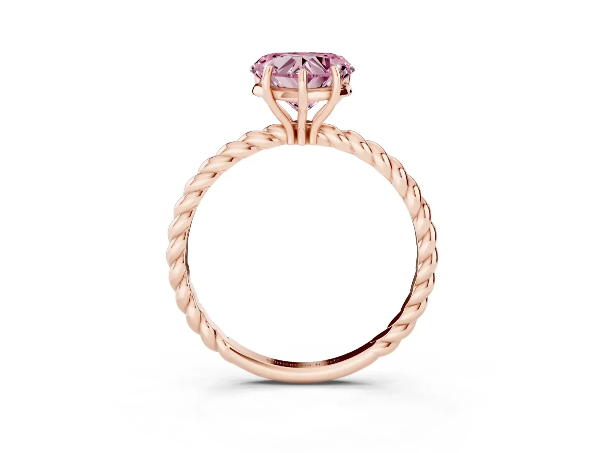 Fancy Pink Heart Cut Solitaire Twist Band Ring with Four-Prong Setting Rose gold