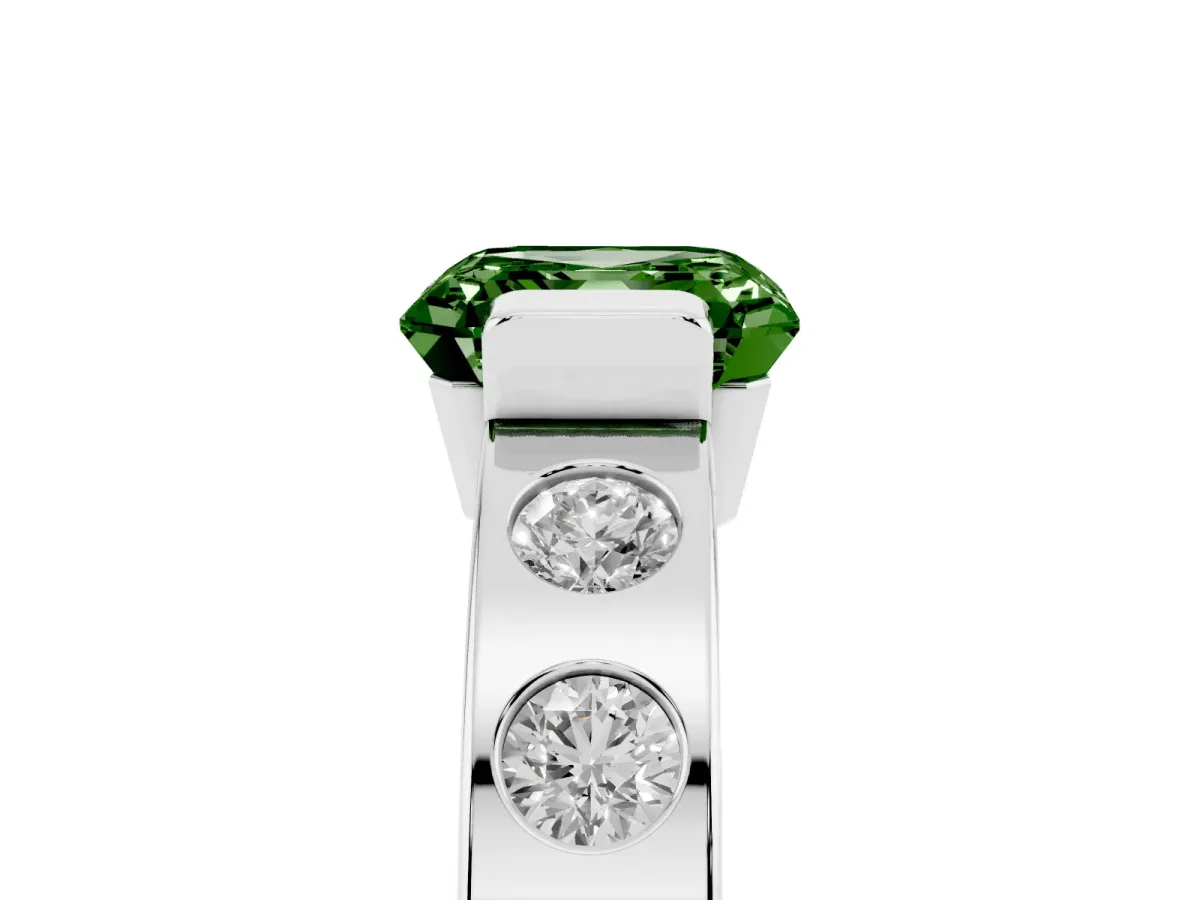 Fancy Green Asscher Cut Brilliant Channel-Set Diamond Ring with Bezel Prong Setting Silver