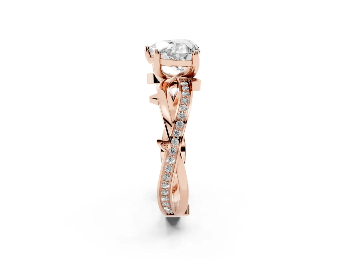 Heart Cut Solitaire Twist Band with Pavé Accents and Four-Prong Setting Rose gold