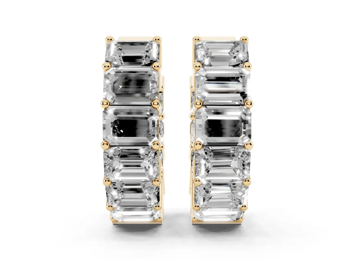 Emerald Diamond Huggie Hoop Earrings Yellow gold