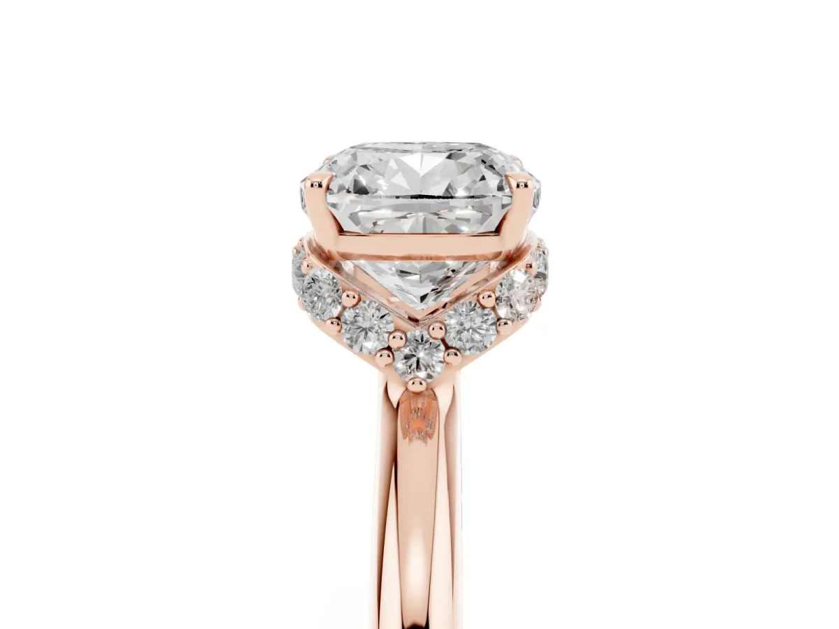 Cushion Cut Brilliant Solitaire Engagement Ring with Six-Prong Setting and Classic Band Rose gold
