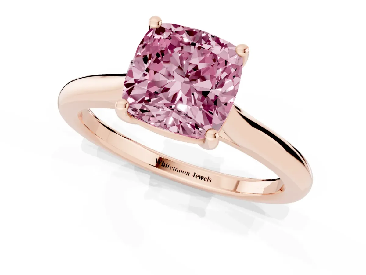 Fancy Pink Cushion Cut Cut Solitaire Ring with Cathedral Band and Four-Prong Setting Rose gold