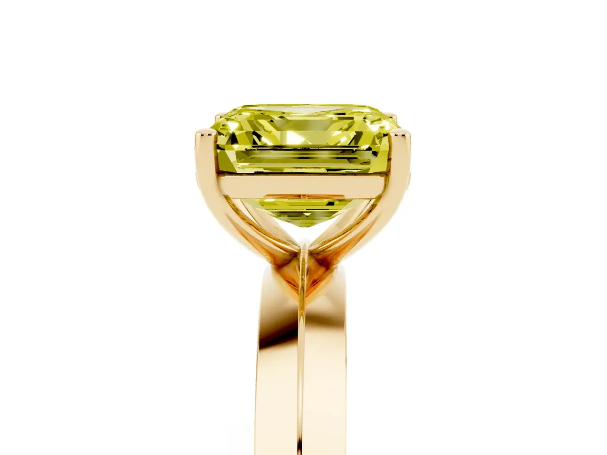 Fancy Yellow Asscher Cut Cut Solitaire Engagement Ring with Flat Band and Four-Prong Setting Yellow gold