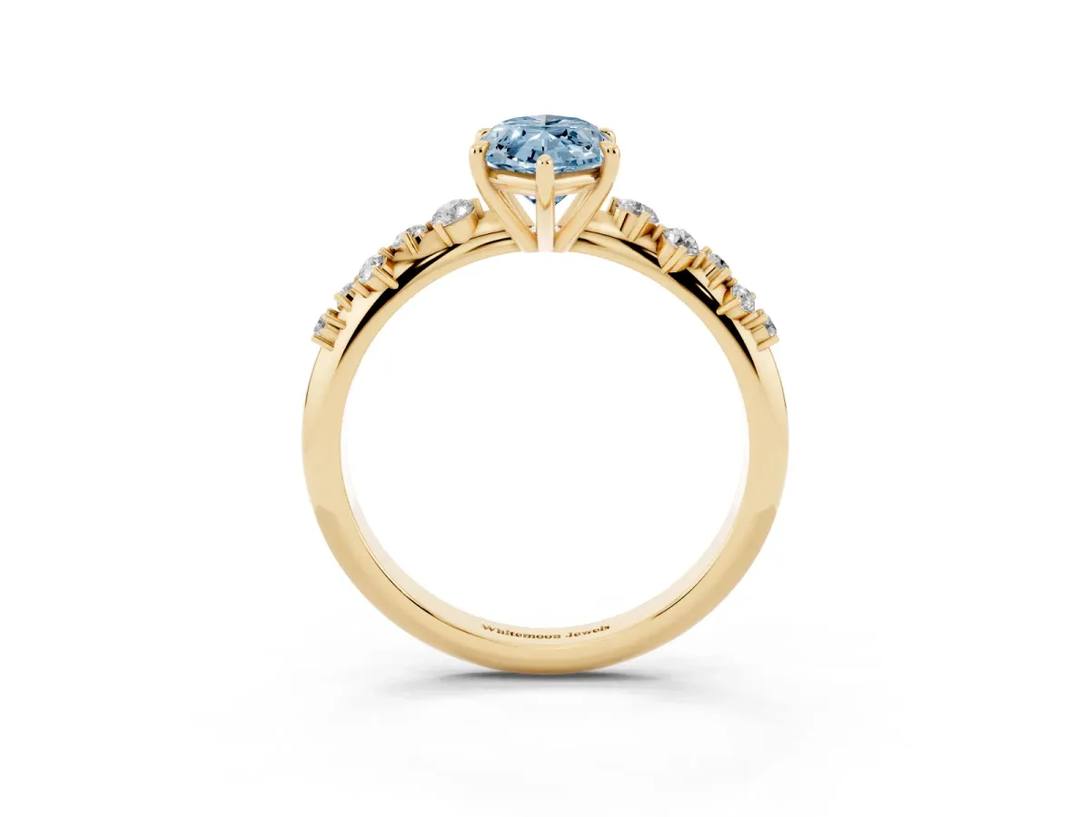 Fancy Blue Marquise Cut Diamond Cluster Side Stone Solitaire Ring with Prong Setting Yellow gold