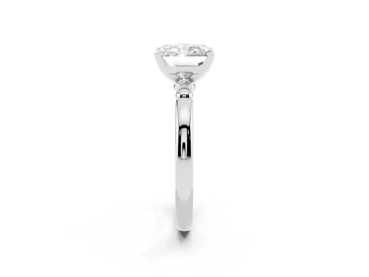 Radiant Cut Solitaire Beaded Band with Four-Prong Setting Silver
