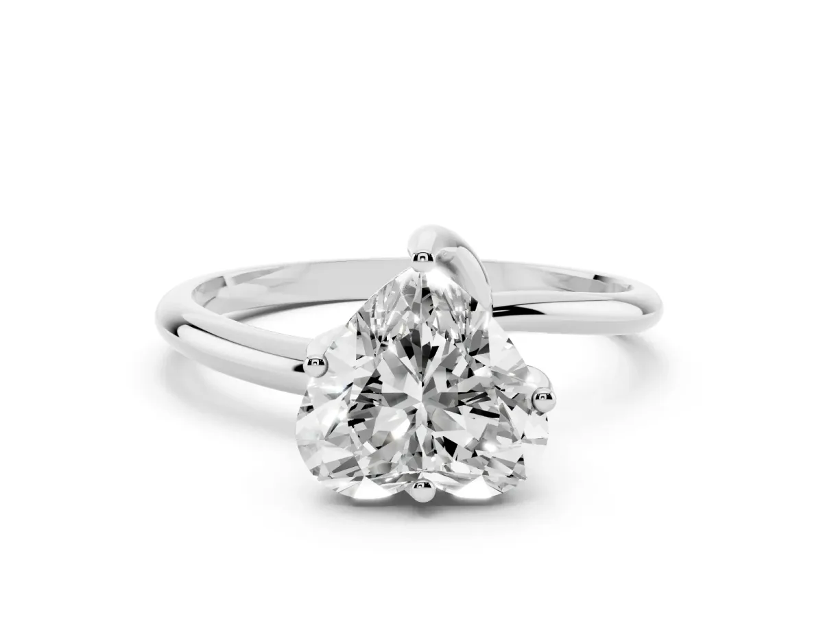 Heart Cut Diamond Solitaire Engagement Ring with Four-Prong Setting and Classic Band Platinum