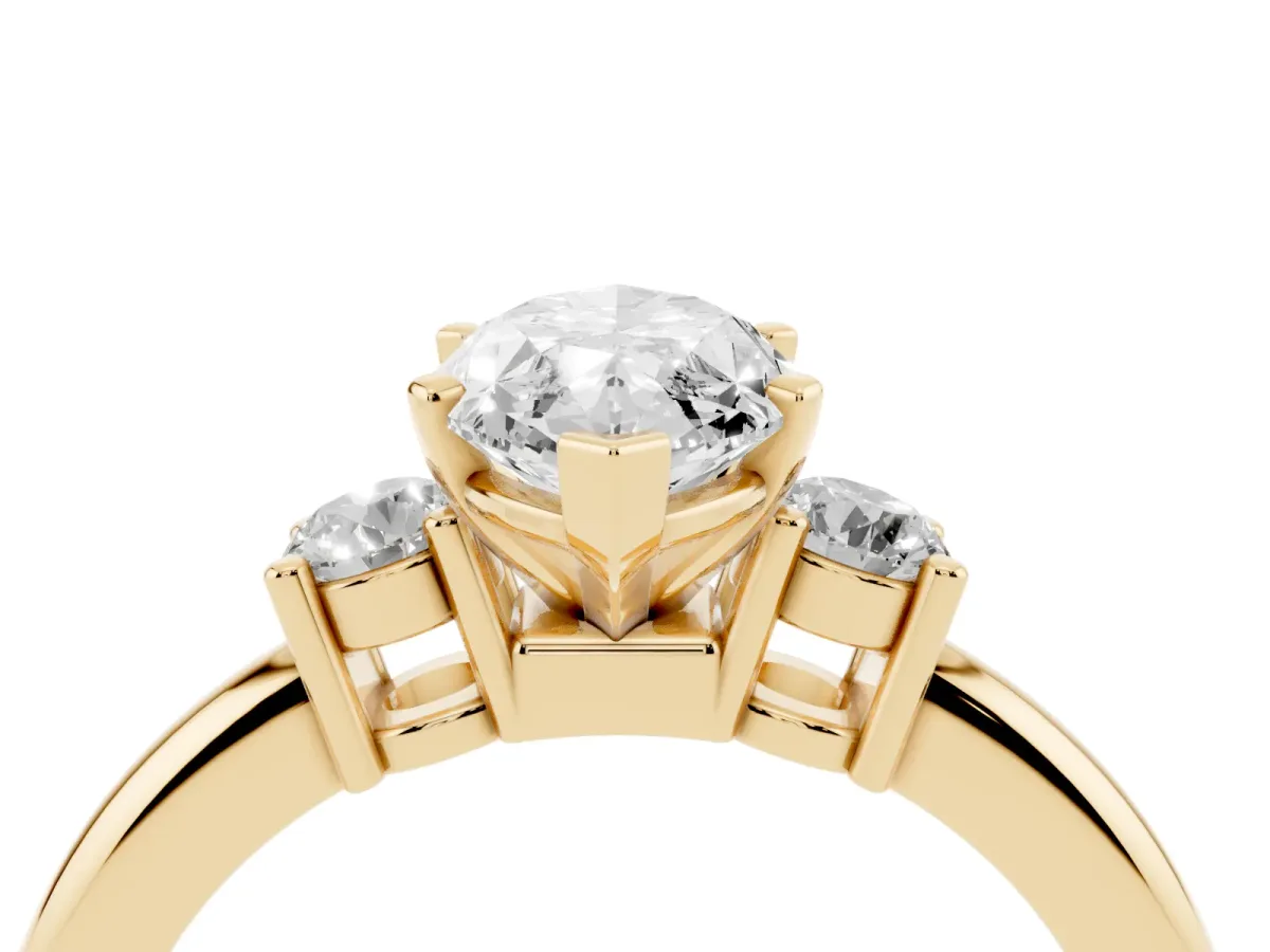 Three-Stone Marquise Cut Cut Diamond Solitaire with Prong Setting and Classic Band Yellow gold