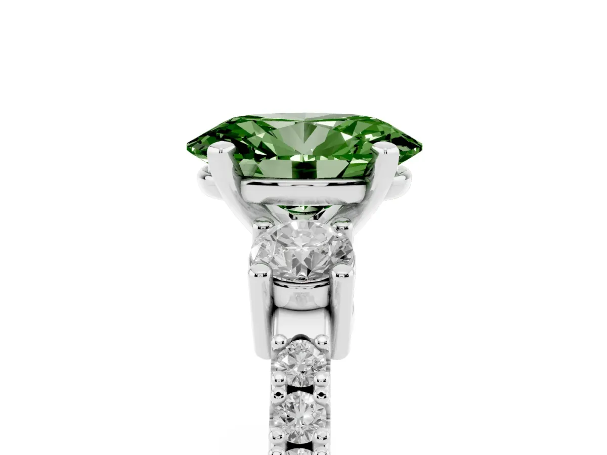 Fancy Green Oval Cut Three-Stone Diamond Pavé Band with Prong Setting Platinum