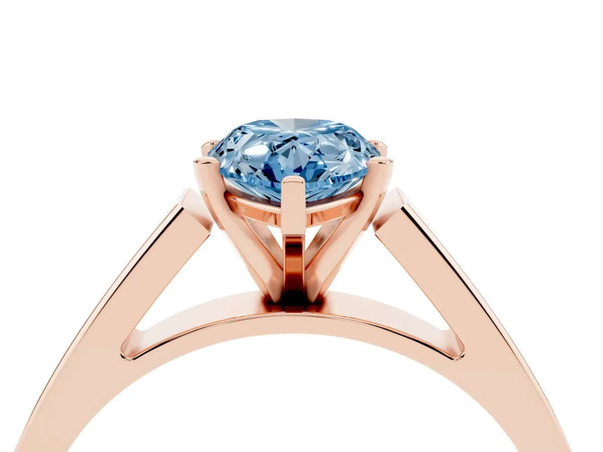Fancy Blue Pear Cut Solitaire Engagement Ring with Four-Prong Setting and Tapered Band Rose gold