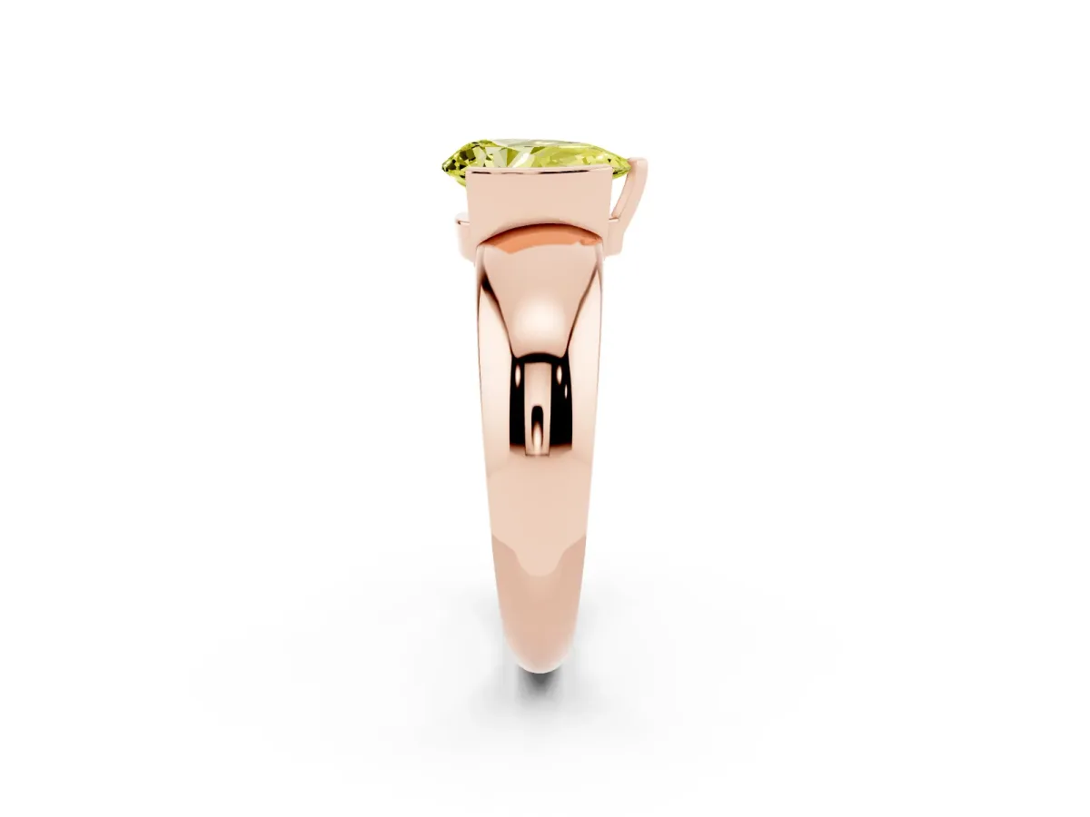 Fancy Yellow Pear Cut Solitaire Tension Set Diamond Ring with Wide Band Rose gold