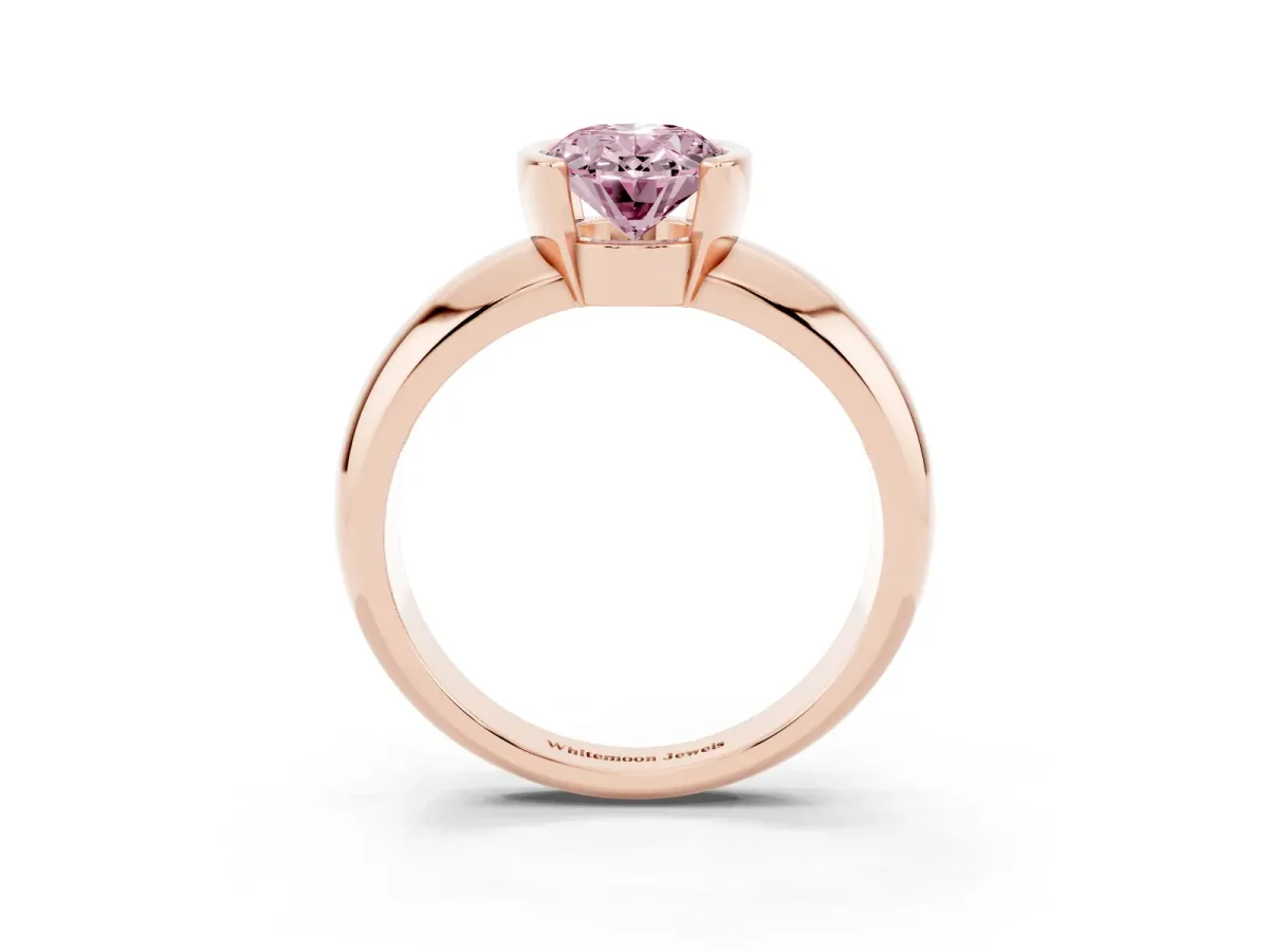 Fancy Pink Oval Cut Solitaire Tension Set Diamond Ring with Wide Band Rose gold