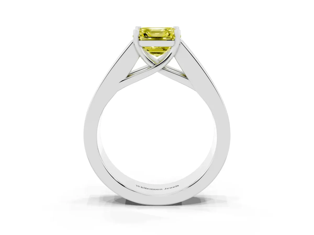 Fancy Yellow Asscher Cut Cut Channel Set Solitaire Ring with Four-Prong Setting White gold