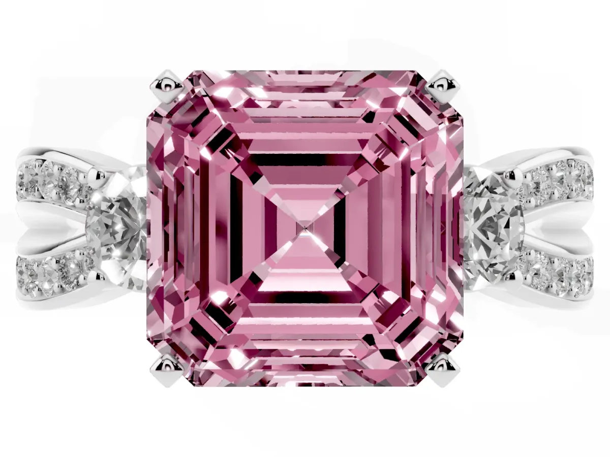 Fancy Pink Three-Stone Asscher Cut Cut Diamond Twist Band with Prong Setting Silver