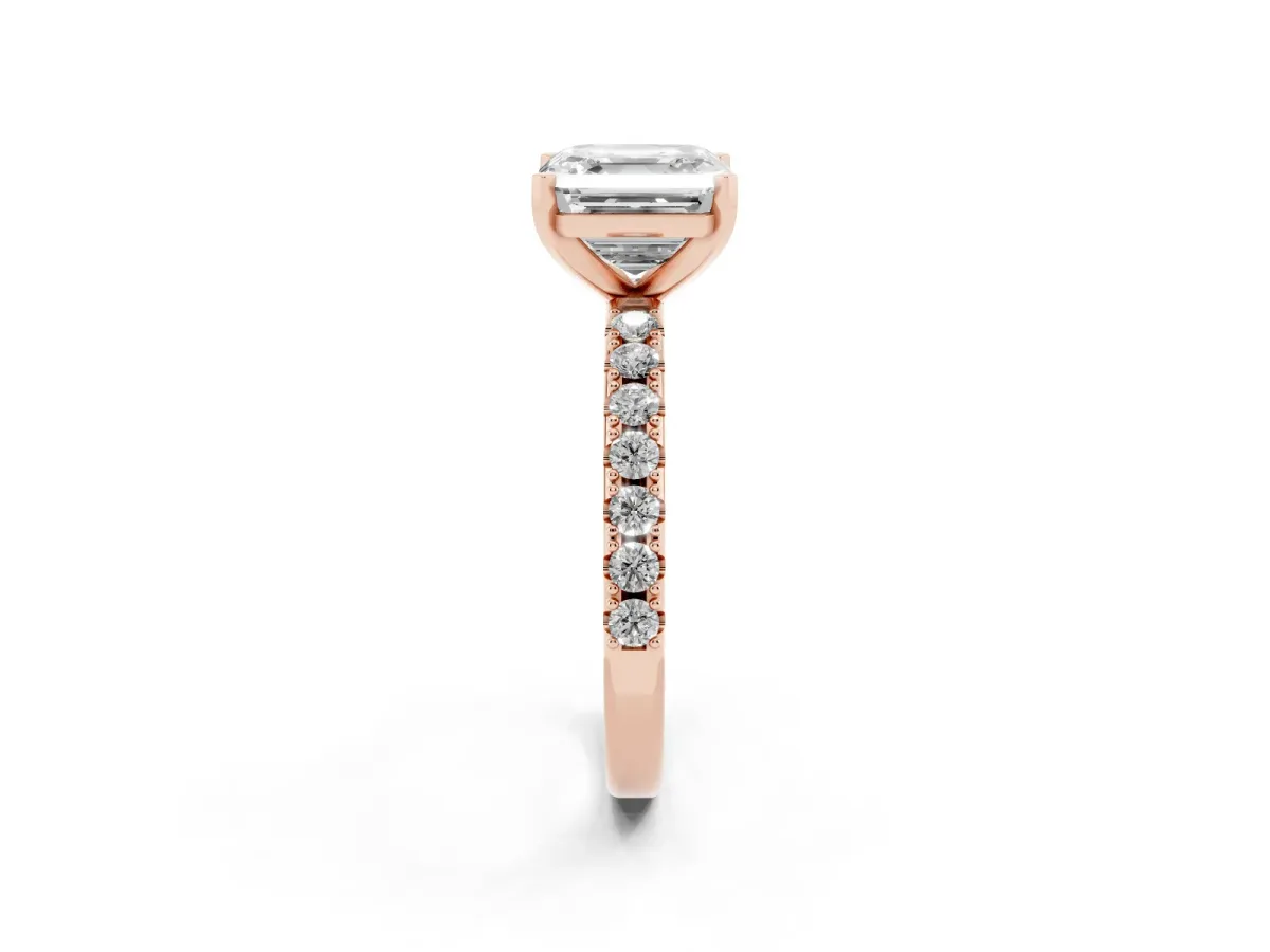 Asscher Cut Diamond Solitaire Pavé Band with Four-Prong Setting Rose gold