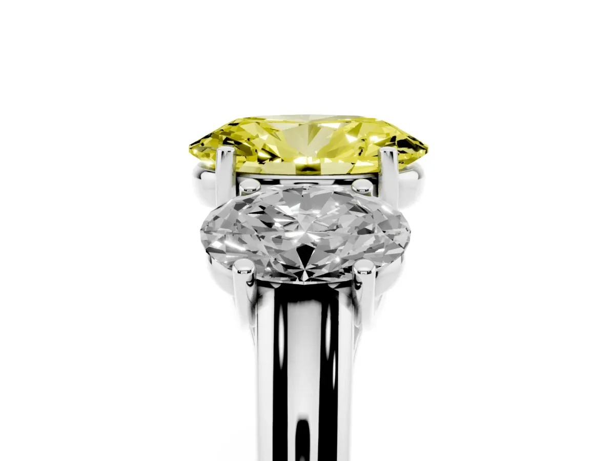Fancy Yellow Three-Stone Oval Cut Diamond Engagement Ring with Prong Setting Platinum