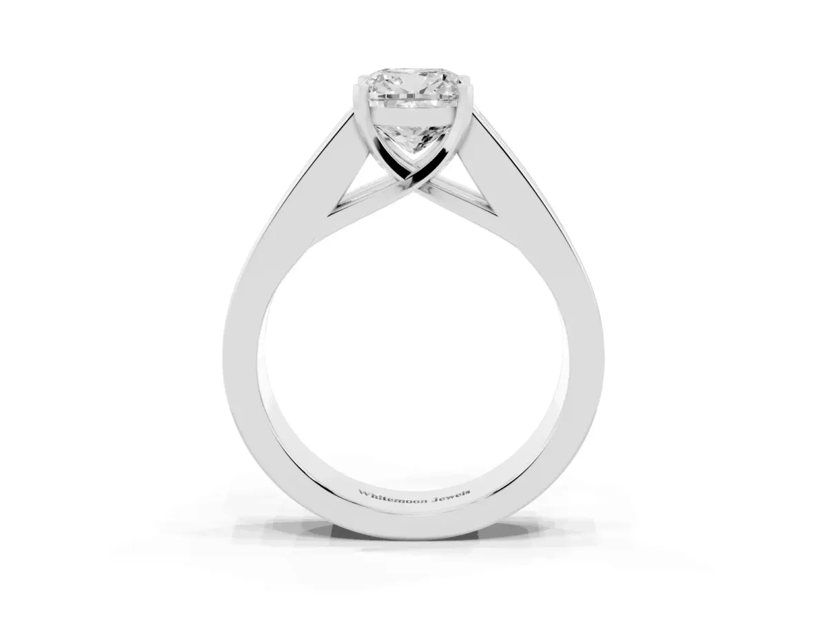 Cushion Cut Cut Channel Set Solitaire Ring with Four-Prong Setting Platinum