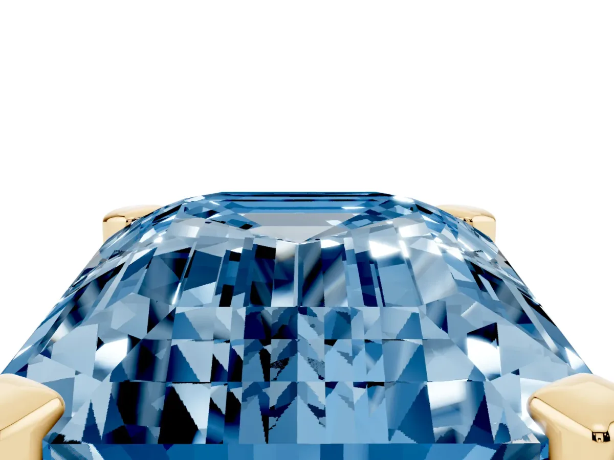 Fancy Blue Emerald Cut Diamond Solitaire Ring with Prong Setting and Classic Band Yellow gold