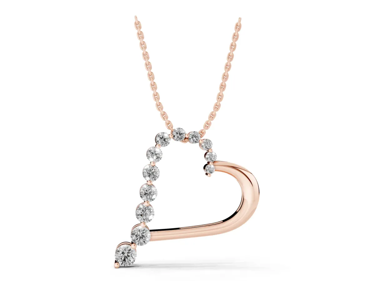 Round Diamond Prong-Set Heart Pendant Rose gold