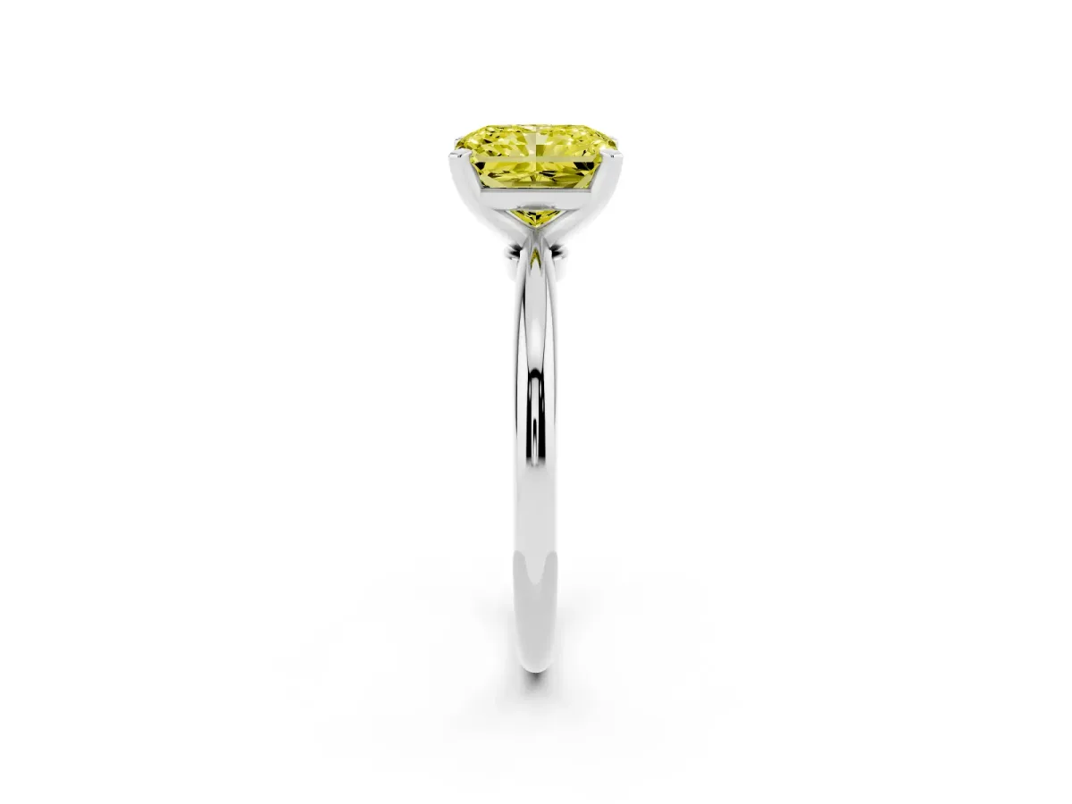 Fancy Yellow Radiant Cut Diamond Solitaire Ring with Prong Setting and Classic Band Silver