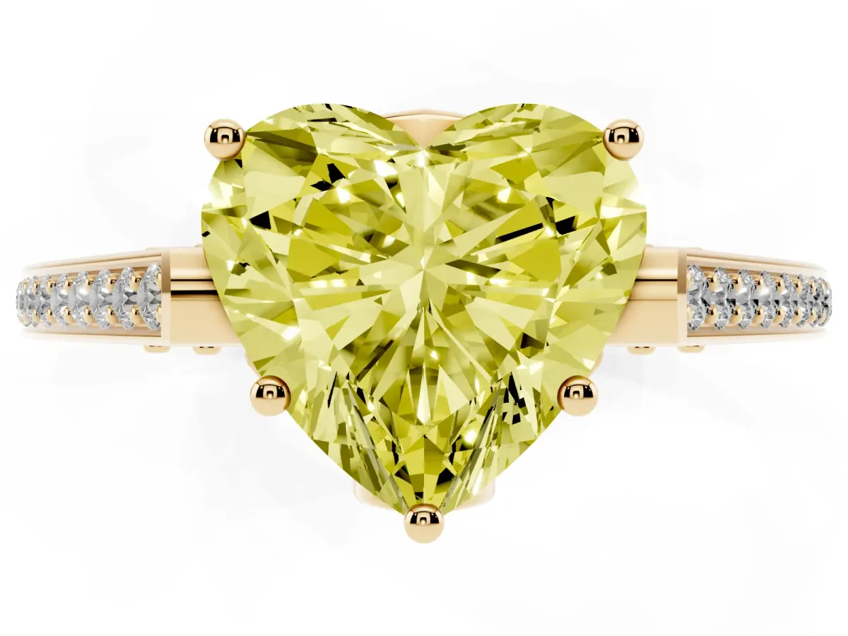 Fancy Yellow Heart Cut Cut Cathedral Pave Diamond Engagement Ring with Six-Prong Setting Yellow gold