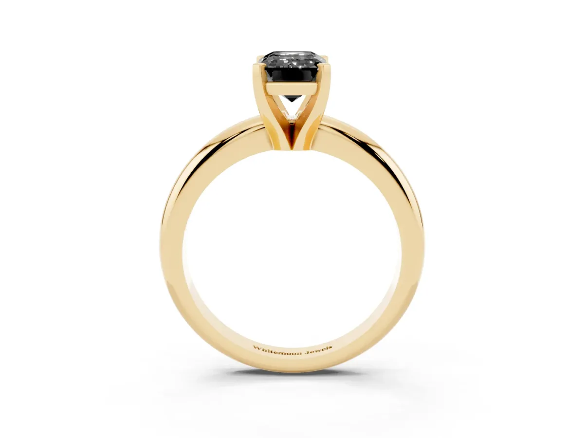Fancy Black Emerald Cut Diamond Solitaire Engagement Ring with Round Band and Four-Prong Setting Yellow gold