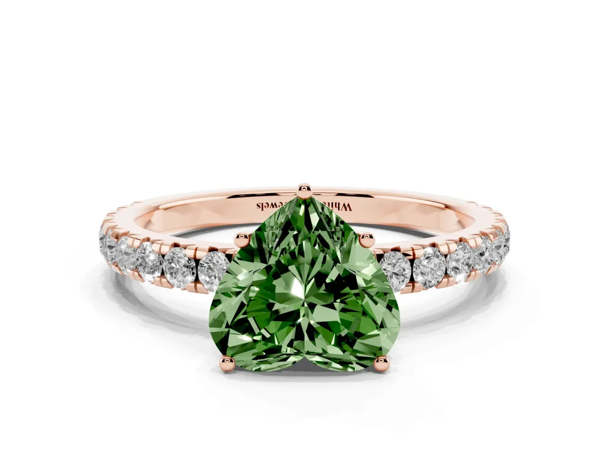 Fancy Green Heart Cut Diamond Pavé Solitaire Engagement Ring with Four-Prong Setting Rose gold