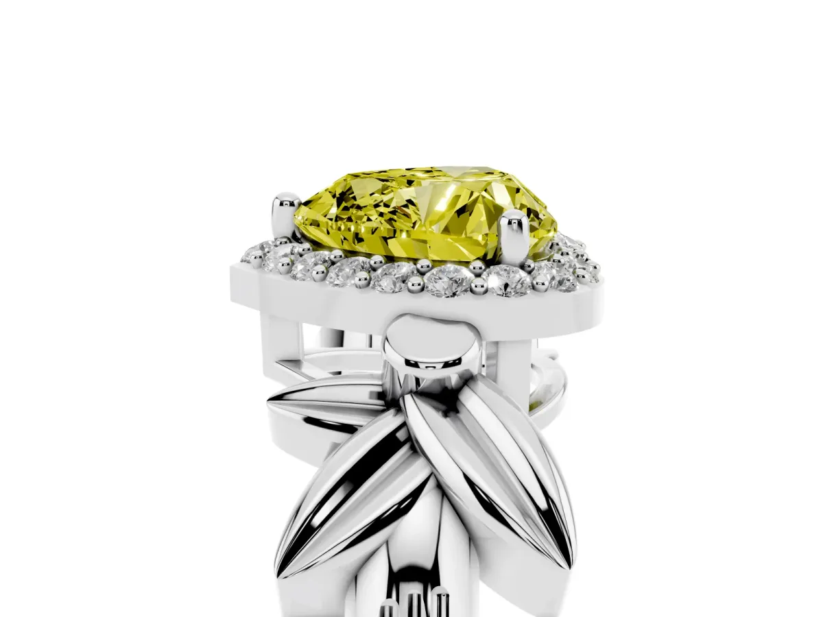 Fancy Yellow Heart Cut Halo Diamond Floral Band with Four-Prong Setting Platinum