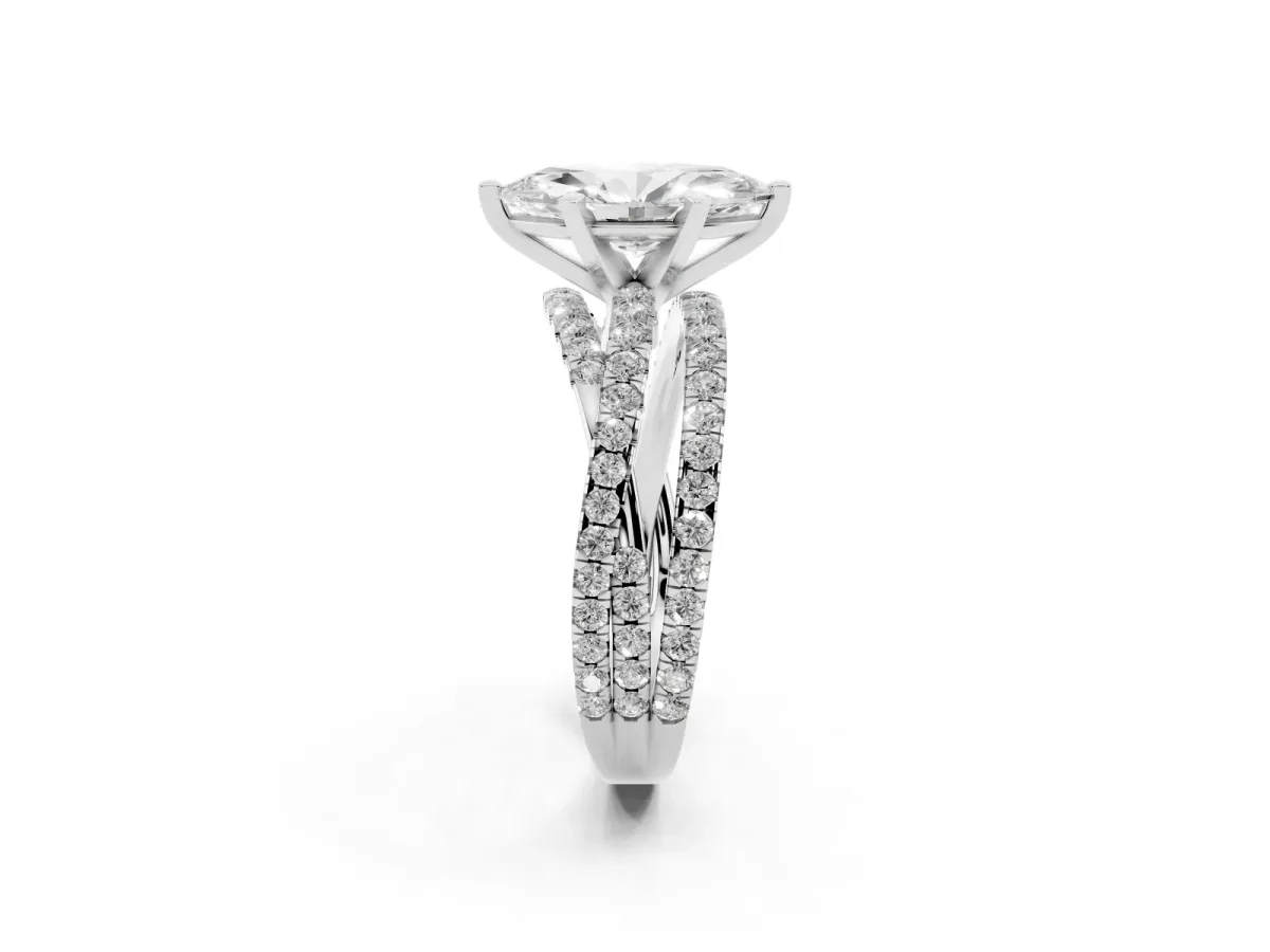 Marquise Cut Solitaire Twist Band with Pavé Setting and Four-Prong Setting Silver