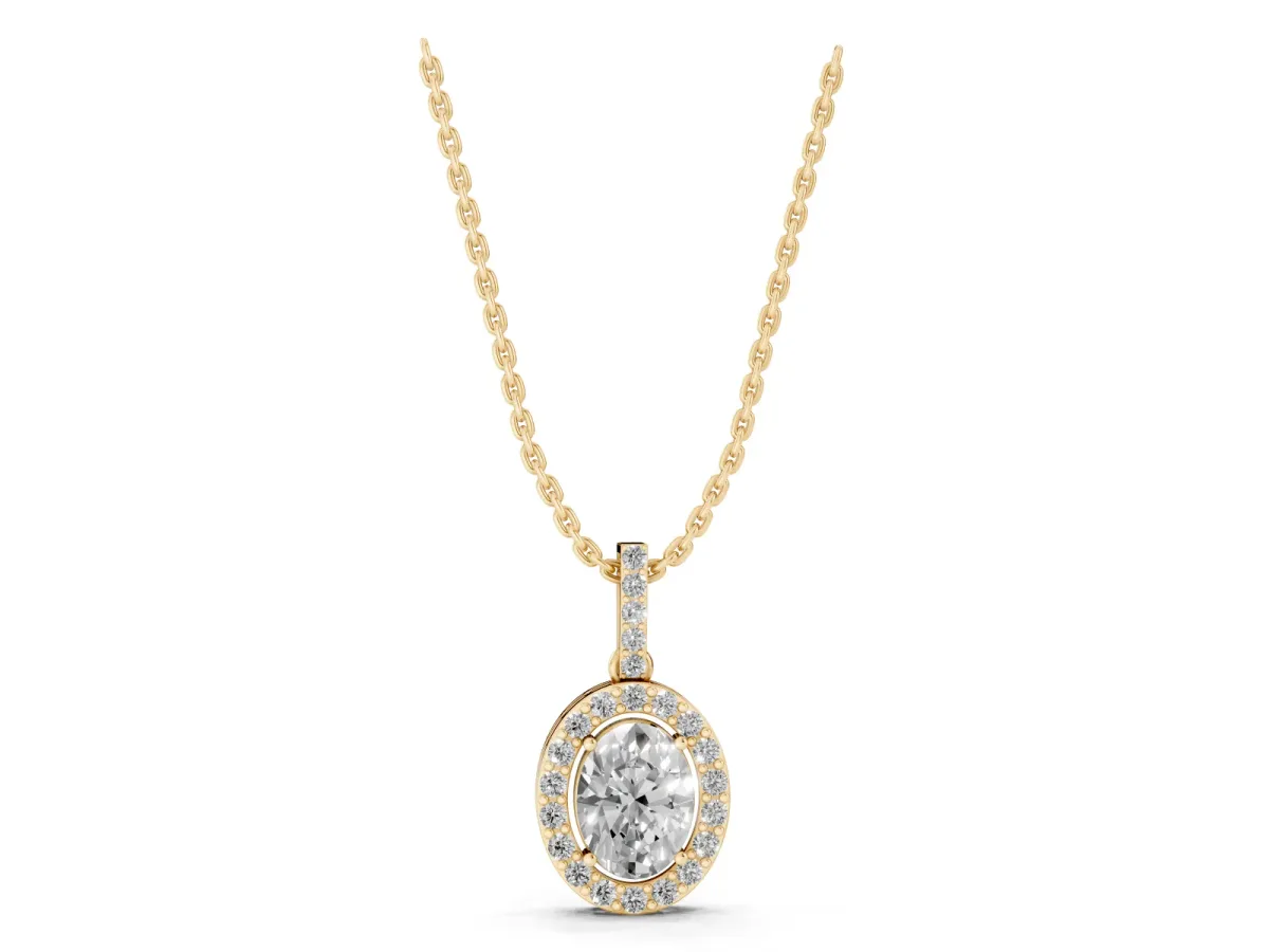 Halo Oval Diamond Pendant with Prong Setting Yellow gold