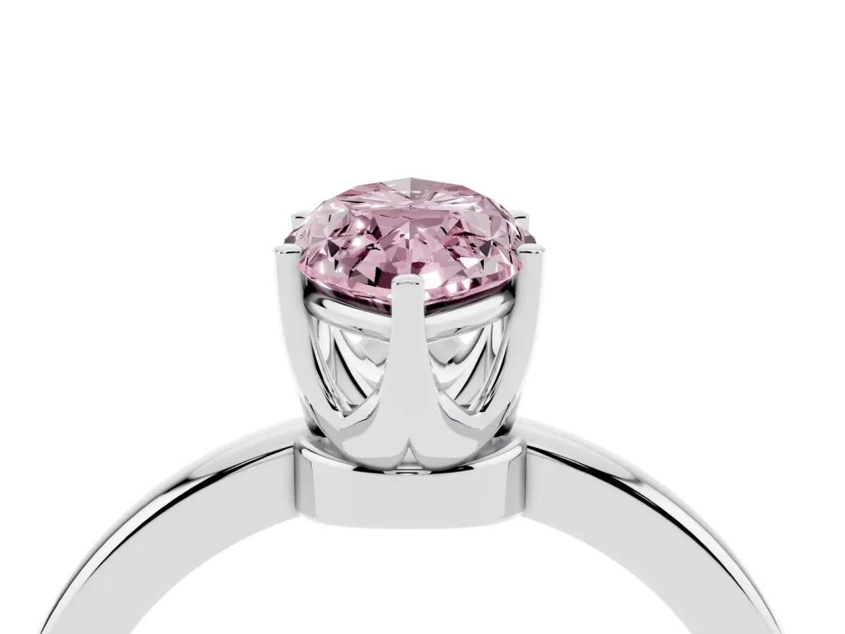 Fancy Pink Marquise Cut Solitaire Diamond Ring with Six-Prong Setting on a Classic Band Silver
