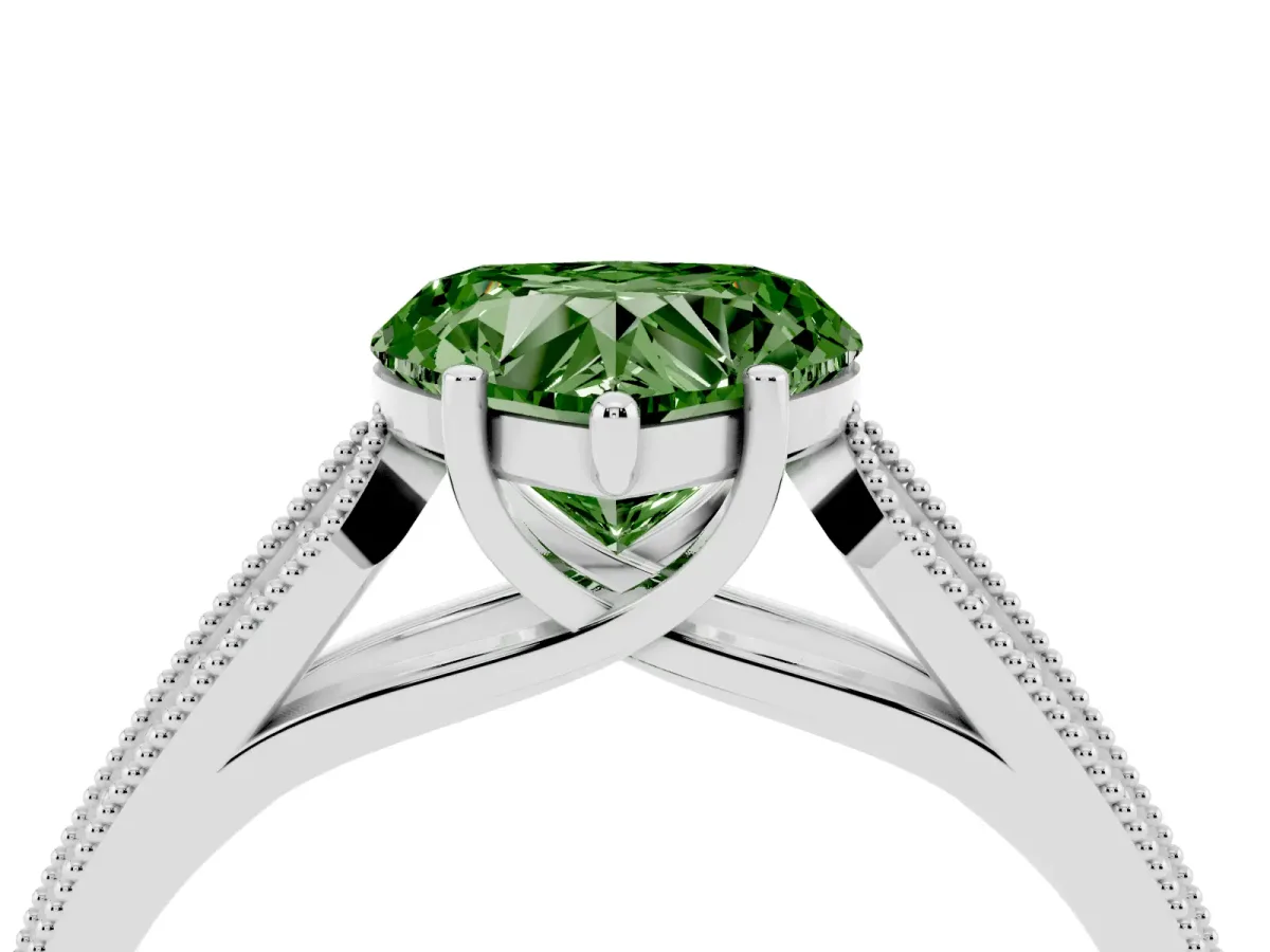 Fancy Green Heart Cut Cut Pave Split Shank Engagement Ring with Four-Prong Setting White gold