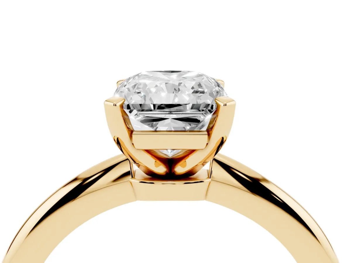 Radiant Cut Diamond Solitaire Ring with Prong Setting and Classic Band Yellow gold