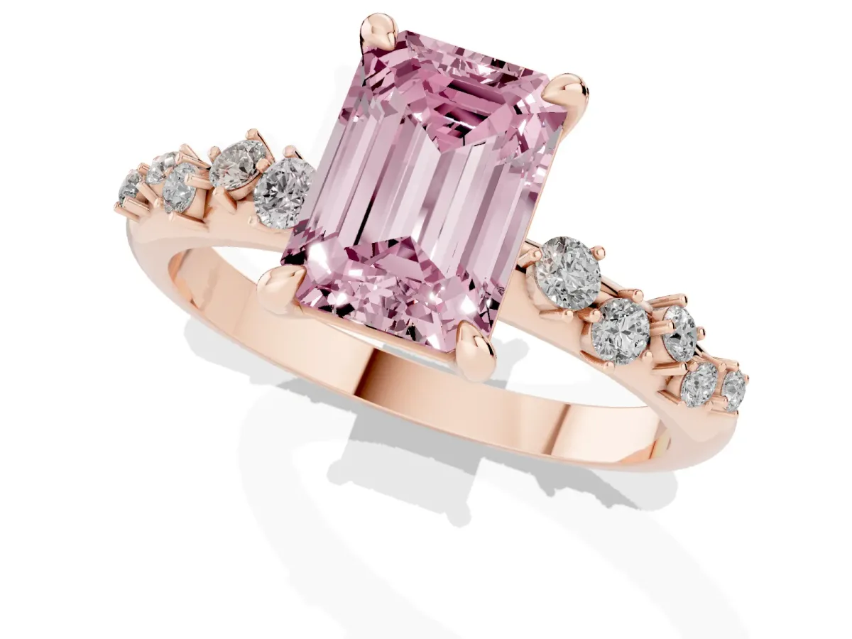 Fancy Pink Emerald Cut Cut Diamond Vine Band with Four-Prong Setting Rose gold
