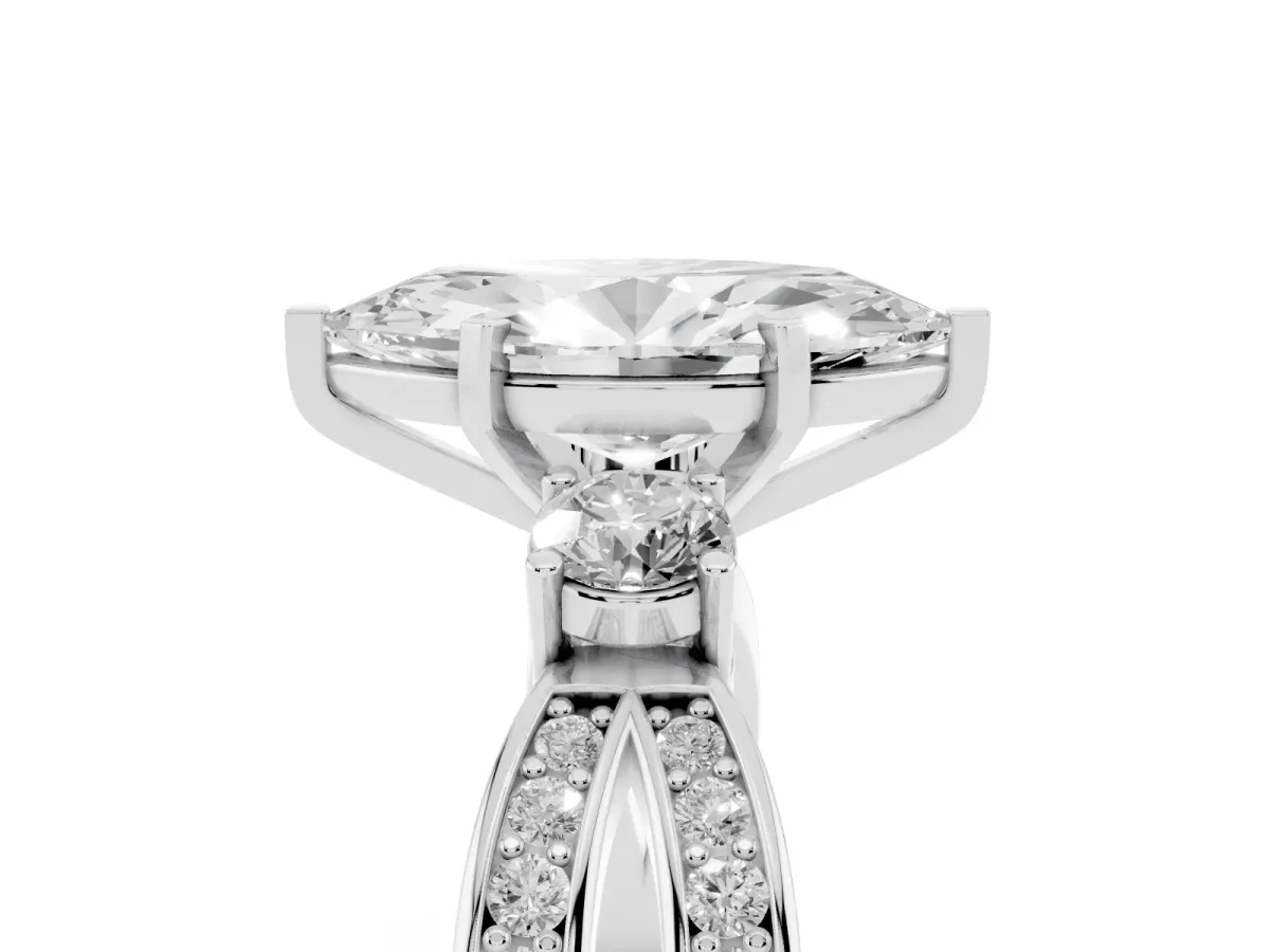 Three-Stone Marquise Cut Cut Diamond Twist Band with Prong Setting Silver