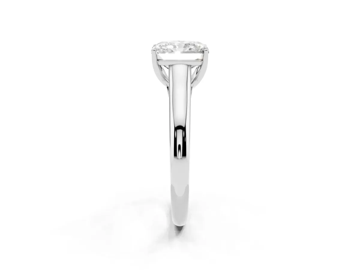 Radiant Cut Solitaire Engagement Ring with Tapered Band and Four-Prong Setting White gold